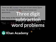 Video thumbnail for Three digit subtraction word problems
