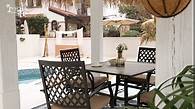 Video thumbnail for VICLLAX Patio Table with Umbrella Hole Rectangle Wrought Iron Outdoor Dining Table for 6