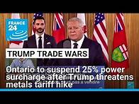 Video thumbnail for Ontario premier says to suspend 25% electricity surcharge on US states • FRANCE 24 English