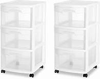 Video thumbnail for Sterilite 2 Pack Plastic Storage Organizer, 3 Drawer Rolling Bin Cart, Closet Organization, White