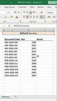 Video thumbnail for REPLACE Function in Excel