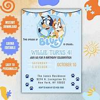Video thumbnail for Editable Bluey Birthday Invitation Template, Blue Dogs Birthday Party Invite, Kids Birthday Party, Boys, Girls Bingo Birthday Party Invite - Etsy