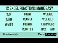 Video thumbnail for 12 Excel FUNCTIONS Made Easy [SUM, SUMIF, COUNT, COUNTIF, MAX, MIN.....] | ExcelJunction.com