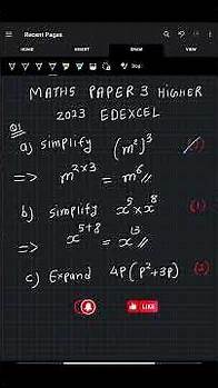 Video thumbnail for Maths Paper 3 Higher 2023 Answers GCSE (Edexcel) | #shorts 🔥