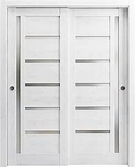 Video thumbnail for Sliding Closet Bypass Doors 48 x 80 inches | Quadro 4088 Nordic White with Frosted Glass | Sturdy Rails Moldings Trims Hardware Set | Wood Solid Bedroom Wardrobe Doors