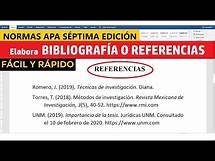 Video thumbnail for CÓMO HACER LA BIBLIOGRAFÍA O REFERENCIAS EN WORD SEGÚN NORMAS APA SÉPTIMA EDICIÓN (7ma) | EJEMPLO