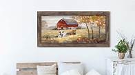 Video thumbnail for Country Wall Art Wooden Picture: Rustic Farmhouse Scene Barn Animal Framed Print Decor Large Farm Scenery Cattle Cow Painting Horizontal Rural Landscape Countryside Artwork for Home Bedroom