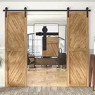 Video thumbnail for WINSOON 8FT Barn Door Hardware Kit: Double Sliding Door Hardware - Heavy Duty Black Barn Door Track Kit - Carbon Steel Sliding Barn Door Rail - J-Shape Easy to Install for 48" Closet Panel(No Door)