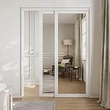 Video thumbnail for 60" x 80'' One Side Mirrored Sliding Closet Door, Water-Resistant Frame, Build Quality & Easy to Install(Double 31'' Pre-Assembled Panels with Hardware Kit)