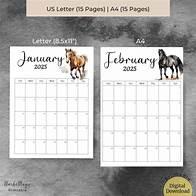 Video thumbnail for 2025 Monthly Calendar Printable, Watercolor Horse Dated Calendar, Family Calendar, Horse Calendar, Full Year Calendar, Watercolor Calendar - Etsy