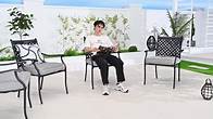 Video thumbnail for LOKATSE HOME 4 Piece Outdoor Dining Set - Wrought Iron Patio Metal Chairs with Armrest and Cushions for Garden Poolside Backyard, Blue