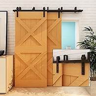 Video thumbnail for 8FT Bypass Sliding Barn Door Hardware Kit Double Track Low Ceiling Heavy Duty for Double Wooden Doors, Basic Hanger