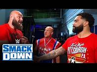 Video thumbnail for Kurt Angle and Gable Steveson make the rounds of the SmackDown locker room: SmackDown, Dec. 9, 2022