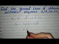 Video thumbnail for Find the General term of Arithmetic Sequence, General term of arithmetic sequence of 6,13,20,27,...