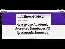 Video thumbnail for Tutorial: Using Web of Science / Academic Databases for Systematic Literature Reviews