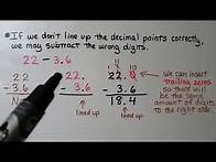 Video thumbnail for 5th Grade Math 3.9, Subtract Decimals with Regrouping