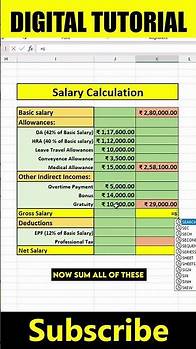 Video thumbnail for Mastering Salary Calculation in Excel: Basic Salary, Allowances & Deductions @digitaltutorial425