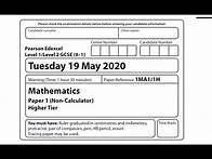 Video thumbnail for May 2020 GCSE Edexcel Mathematics Paper 1 Higher Tier (Non-Calculator) 1MA1/1H P62277RA