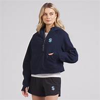 Video thumbnail for Women's Seattle Kraken lululemon True Navy Scuba Oversized Half-Zip Hoodie