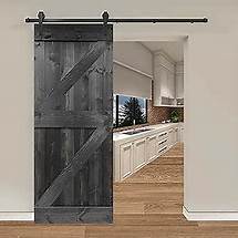 Video thumbnail for Newhome 38in x 84in Paneled Wood Barn Door with Installation Hardware Kit,DIY Unfinished Solid Pine Wood Barn Doors with Barn Door Track Kit, Barn Door Handle and Floor Guide, ZZ Series Ebony