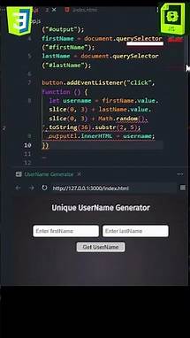 Video thumbnail for Create a Unique Username Generator in JS #project #interview
