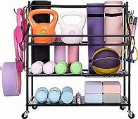 Video thumbnail for Yoga Mat Equip Storage Rack on Wheel, Dumbbells Kettlebells Workout Storage Weight Rack Cart,Large Home Gym Equipment Multi-use Storage Rack Holder Organizer