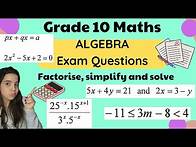Video thumbnail for Grade 10 Maths ALGEBRA Exam Questions Practice
