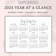 Video thumbnail for 2025 Year at a Glance Printable, Printable Calendar, Yearly Planner Digital, Calendar Template, Annual Planner Pages, Calendar PDF 2025 - Etsy