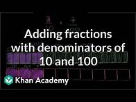 Video thumbnail for Adding fractions with unlike denominators: units of 10 | Fractions | Pre-Algebra | Khan Academy