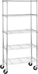 Video thumbnail for Amazon Basics 5-Shelf Adjustable, Heavy Duty Storage Shelving Unit on 4' Wheel Casters, Metal Organizer Wire Rack, 30" L x 14" W x 64.8" H, Chrome