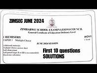 Video thumbnail for Zimsec June 2024, Chemistry paper 1, Solutions for first 10 questions