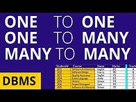Video thumbnail for DBMS 1 to many,many to many,1 to 1 relationships