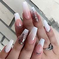 Video thumbnail for Milky White Ombre Press on Nails Short Medium Coffin, Fake Nails for Women with Rhinestone Bling Design, Full Cover Nails Press on, Reusable Glue on Nails False Nails, Stick on Nails 24Pc