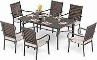 Video thumbnail for PHI VILLA 7 Piece Outdoor Dining Set for 6, 64" Wrought Iron Large Dining Table with Umbrella Hole & Cushioned Rattan Chairs Furniture Set for Patio, Yard, Porch, Deck