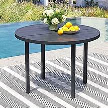 Video thumbnail for 42" Round Outdoor Dining Table for 4, Metal Patio Table with Umbrella Hole, Small Outdoor Cocktail Table for Garden, Backyard, Porch, and Deck, Black