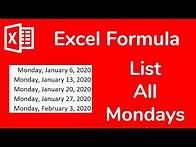 Video thumbnail for Excel Formula: Get every Monday of the year automatically (or any weekday) - Doctor Excel #063