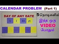 Video thumbnail for CALENDAR PROBLEM IN TAMIL | How to Find Day of any Date | APTITUDE AND REASONING IN TAMIL | TNPSC