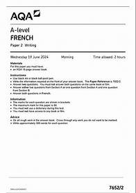 Video thumbnail for OFFICIAL JUNE 2024 AQA A LEVEL FRENCH 76522 PAPER 2 WRITING MERGED QUESTION PAPER MARK SCHEME 2