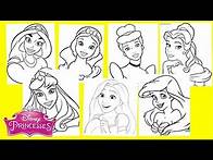 Video thumbnail for Disney Princesses Coloring Pages - Jasmine Snow White Cinderella Ariel Belle Aurora Rapunzel