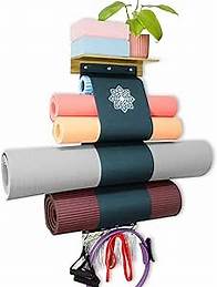 Video thumbnail for Yoga Mat Holder Wall Mount, Yoga Mat Storage Rack with Wood Floating Shelf, Yoga Mat Organizer for Yoga Mat, Foam Roller (Lake Green)