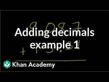 Video thumbnail for Adding decimals: example 1 | Decimals | Pre-Algebra | Khan Academy