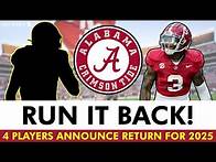 Video thumbnail for MAJOR Alabama Football News: Four More Announce Return For 2025 Season + Coaching Rumors