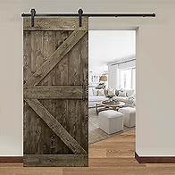 Video thumbnail for Newhome 42'x84' Sliding Barn Door and Hardware Kit Included, DIY Solid Interior Barn Knotty Wood Painted Door with Barn Door Track Kit, Handle and Floor Guide, Pre-Drilled M Frame Smoky Gray