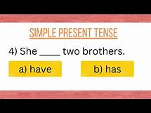 Video thumbnail for SIMPLE PRESENT TENSE | ENGLISH GRAMMAR QUIZ | SIMPLE PRESENT TENSE TEST | TENSES PRACTICE QUESTIONS