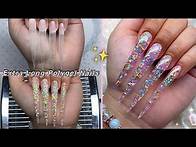 Video thumbnail for EXTRA LONG GLITTER POLYGEL NAILS✨ STILETTO NAILS & MOON CHARMS DESIGN | Nail Tutorial