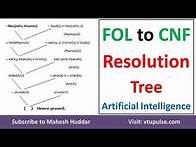 Video thumbnail for 12. Conversion of First Order Logic FOL to CNF Prove Predicate using Resolution Tree Mahesh Huddar
