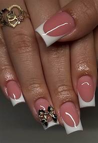 Video thumbnail for Elegant White French Tips with Gold Bow Design