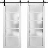 Video thumbnail for SARTODOORS Sliding Double Barn Doors 48 x 84 with Hardware | Quadro 4002 White Silk with Frosted Opaque Glass | Top Mount 13FT Rail Set | Kitchen Lite Wooden Solid Panel Interior Bedroom Bathroom Door