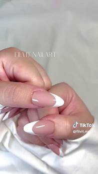 Video thumbnail for White French Tip Almond Nails
