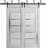 Video thumbnail for Sliding Closet Barn Bypass Doors 48 x 84 inches | Quadro 4088 Light Grey Oak with Frosted Glass | Sturdy 6.6ft Rails Hardware Set | Wood Solid Bedroom Wardrobe Doors